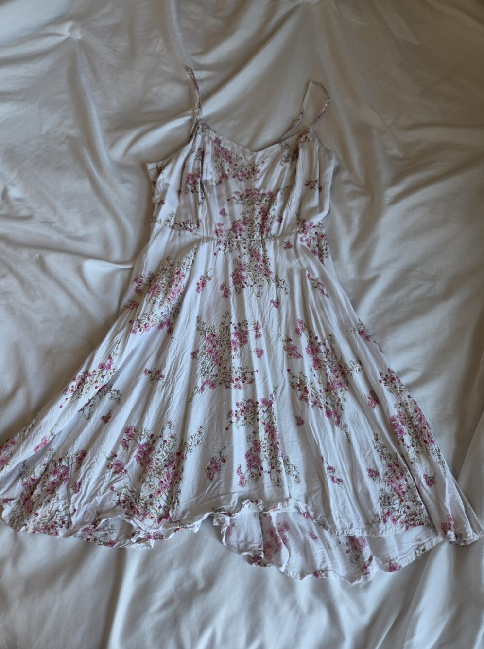 Old Navy White Midi Dress with Pink Floral Print